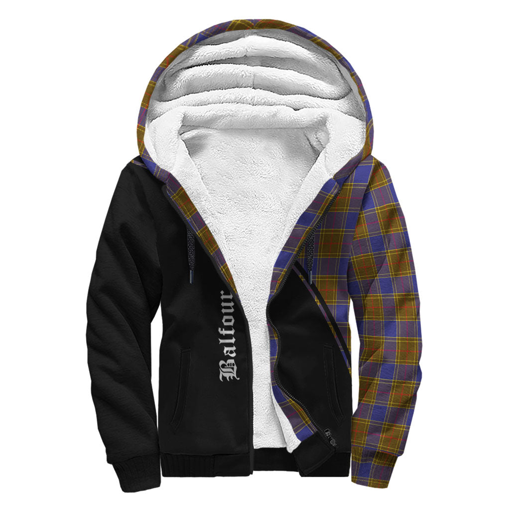 Balfour Modern Tartan Sherpa Hoodie with Family Crest Curve Style - Tartanvibesclothing