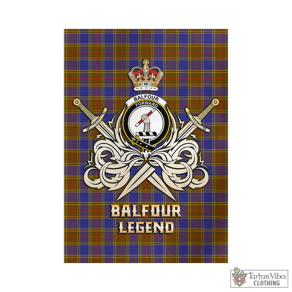 Tartan Vibes Clothing Balfour Modern Tartan Flag with Clan Crest and the Golden Sword of Courageous Legacy