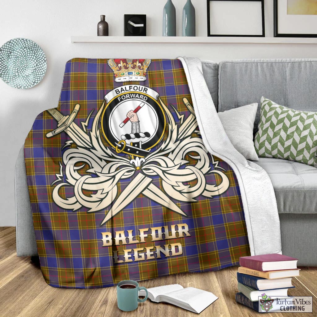 Tartan Vibes Clothing Balfour Modern Tartan Blanket with Clan Crest and the Golden Sword of Courageous Legacy