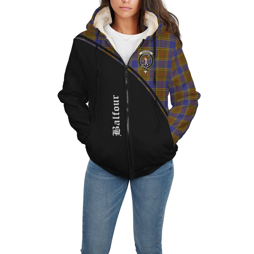 Balfour Modern Tartan Sherpa Hoodie with Family Crest Curve Style - Tartanvibesclothing