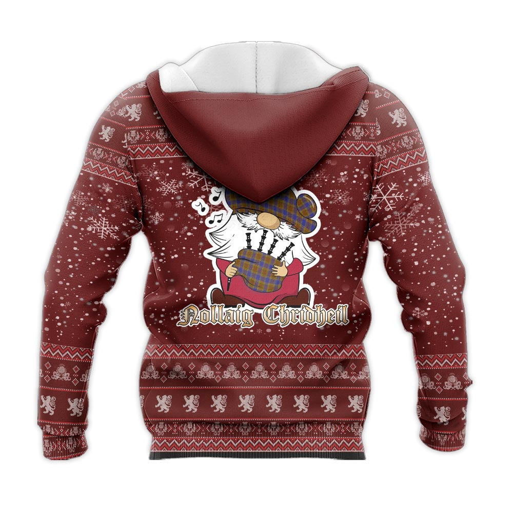 Balfour Modern Clan Christmas Knitted Hoodie with Funny Gnome Playing Bagpipes - Tartanvibesclothing