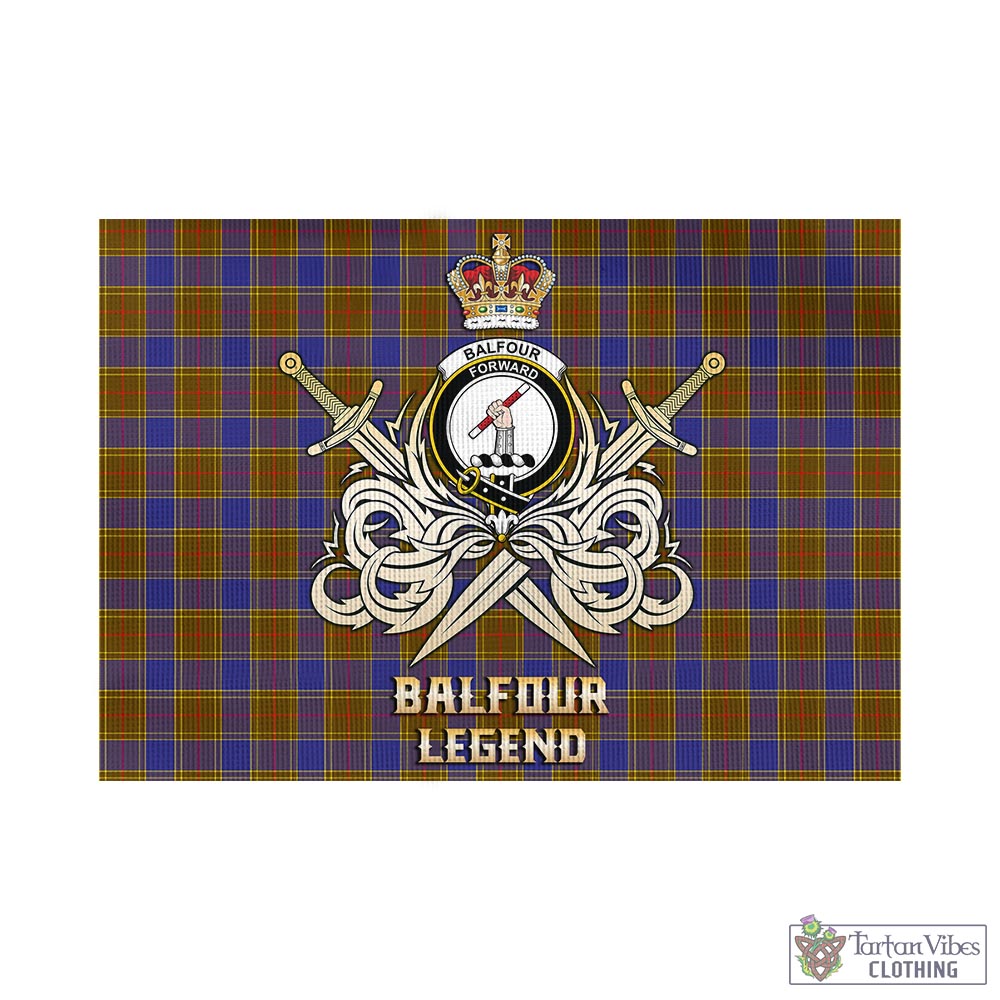 Tartan Vibes Clothing Balfour Modern Tartan Flag with Clan Crest and the Golden Sword of Courageous Legacy