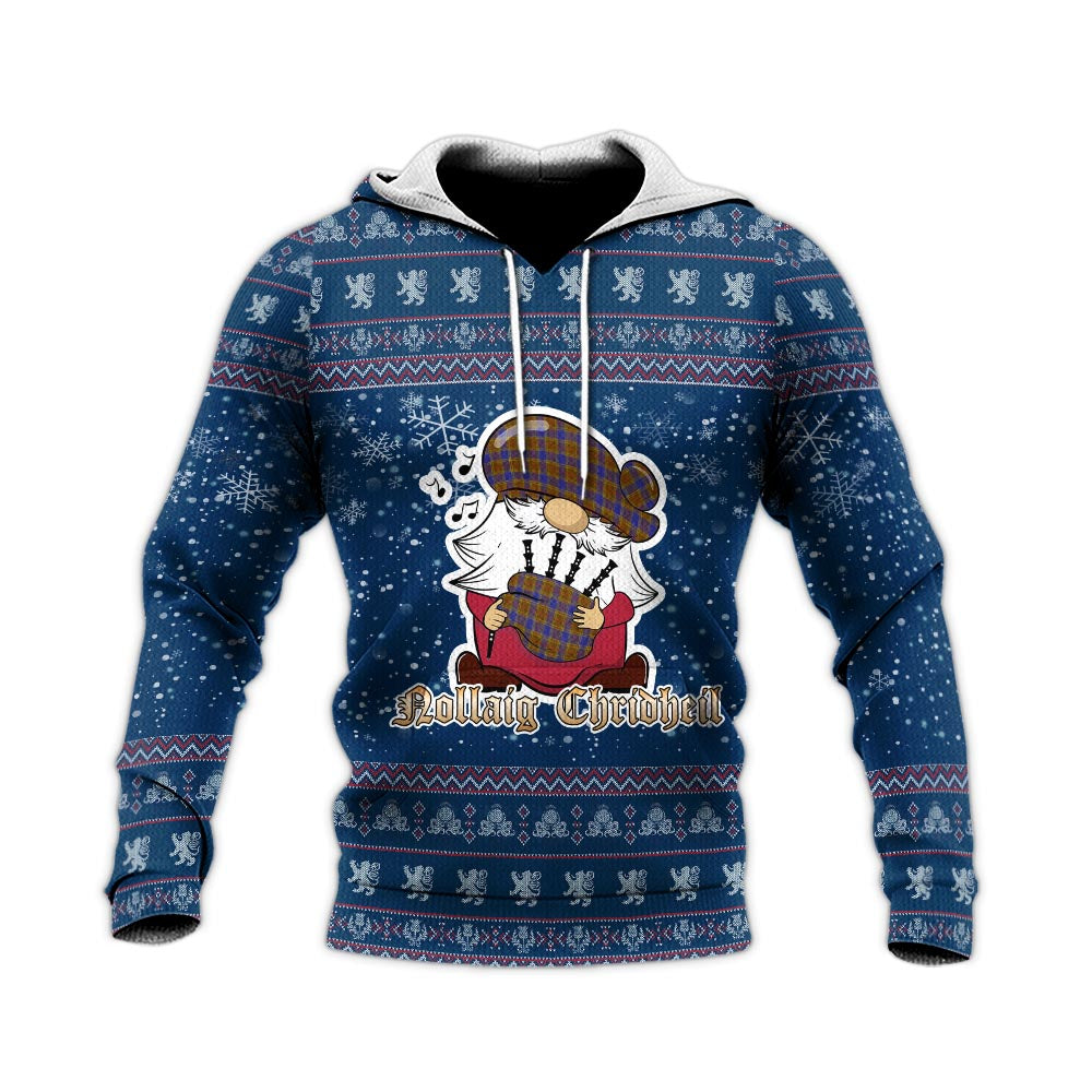 Balfour Modern Clan Christmas Knitted Hoodie with Funny Gnome Playing Bagpipes - Tartanvibesclothing