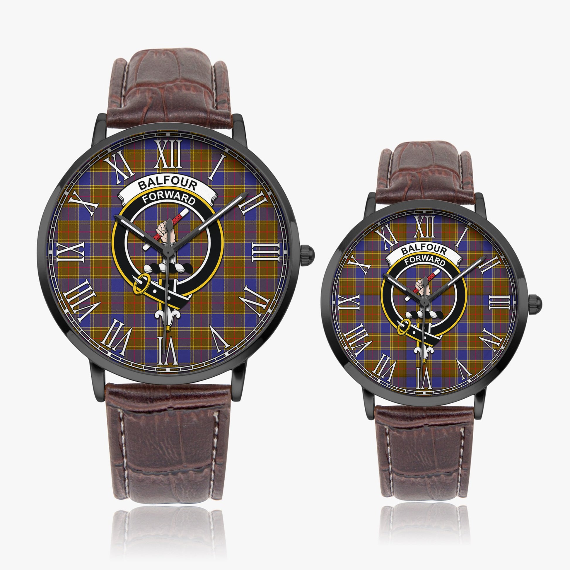 Balfour Modern Tartan Family Crest Leather Strap Quartz Watch - Tartanvibesclothing