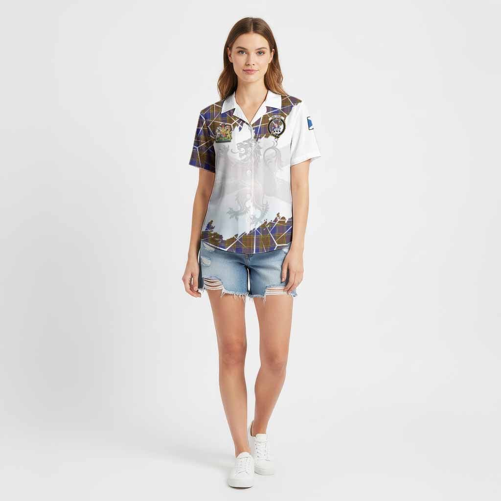 Balfour Tartan Cotton Hawaiian Shirt with Family Crest and Lion Rampant Grunge Style