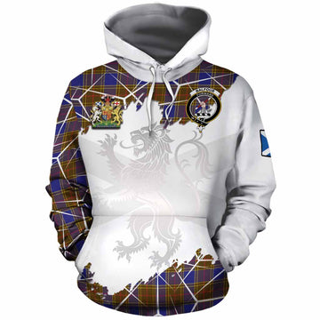 Balfour Tartan Cotton Hoodie with Family Crest and Lion Rampant Grunge Style