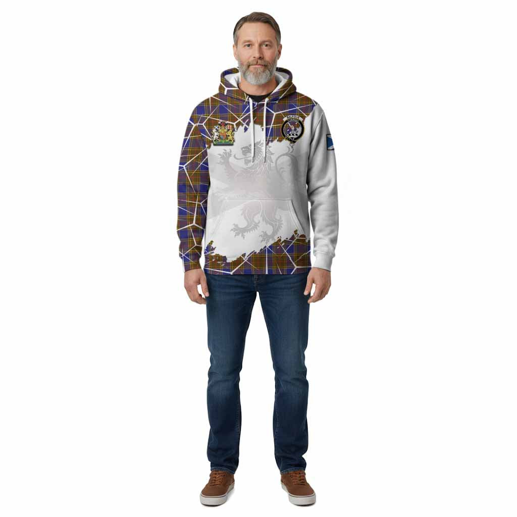 Balfour Tartan Cotton Hoodie with Family Crest and Lion Rampant Grunge Style