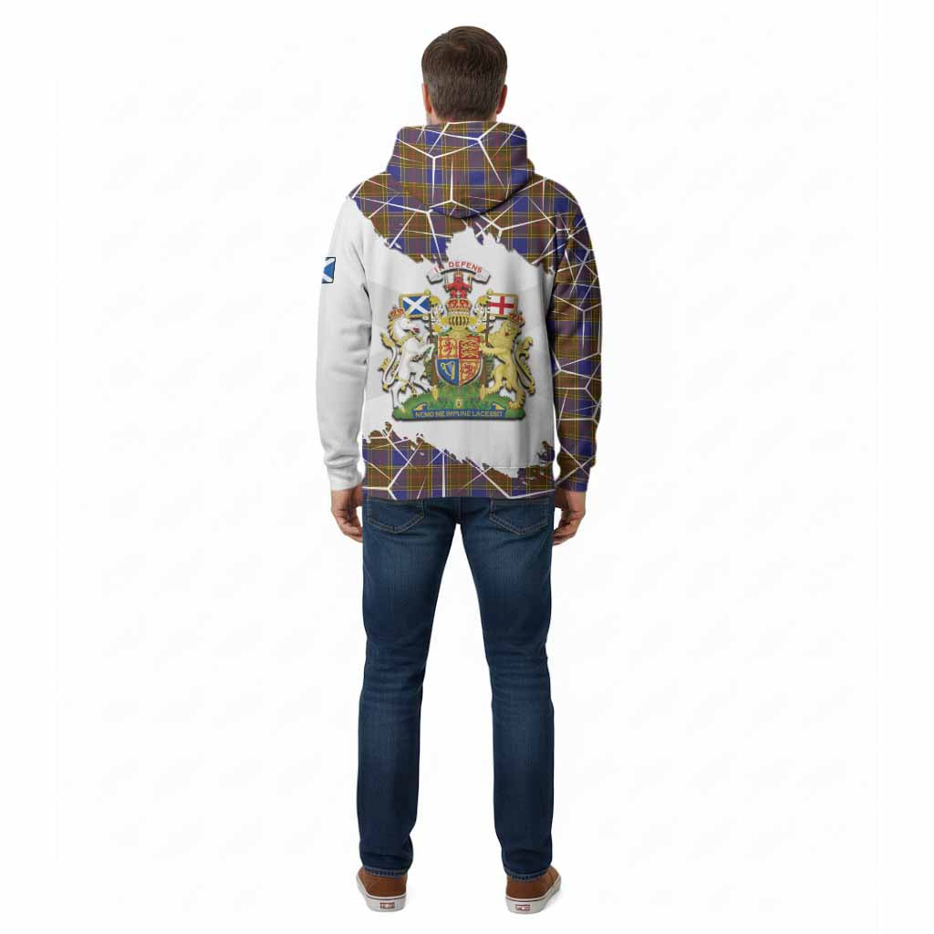Balfour Tartan Cotton Hoodie with Family Crest and Lion Rampant Grunge Style
