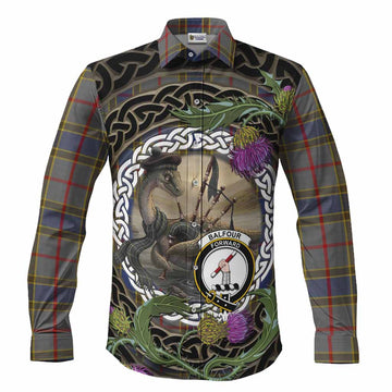 Balfour Tartan Crest Bagpipe Nessie Long Sleeve Button Shirts Scottish Loch Ness Monster Celtic Thistle