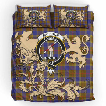Balfour Tartan Crest Bedding Set with Scottish Iconic Symbols 