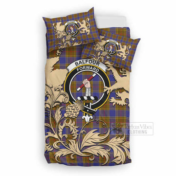 Balfour Tartan Crest Bedding Set with Scottish Iconic Symbols 