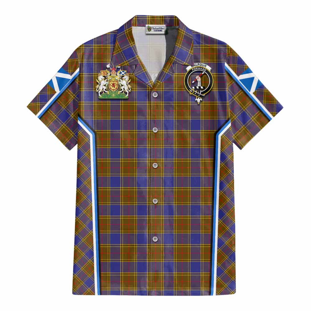 Balfour Tartan Crest Cotton Hawaiian Shirt Scotland Coat of Arm Flag Style - Tartan Vibes Clothing