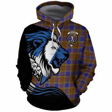 Balfour Tartan Crest Cotton Hoodie Scottish Golden Lions Wave Flow