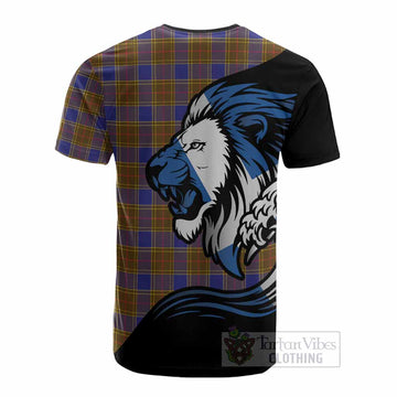 Balfour Tartan Crest Cotton T-shirt Scottish Golden Lions Wave Flow