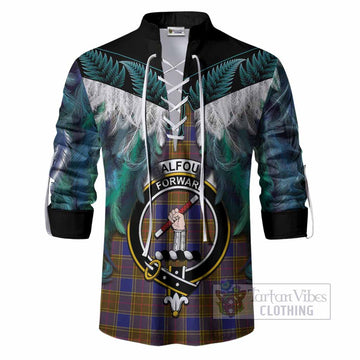 Balfour Tartan Crest Ghillie Shirt New Zealand Maori Korowai Cloak