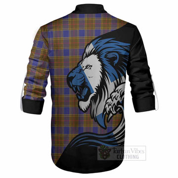 Balfour Tartan Crest Ghillie Shirt Scottish Golden Lions Wave Flow