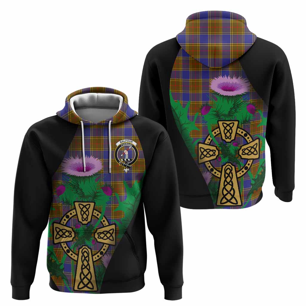 Balfour Tartan Crest Hoodie Celtic Cross Thistle Flowers