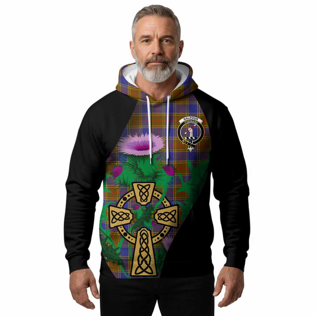 Balfour Tartan Crest Hoodie Celtic Cross Thistle Flowers
