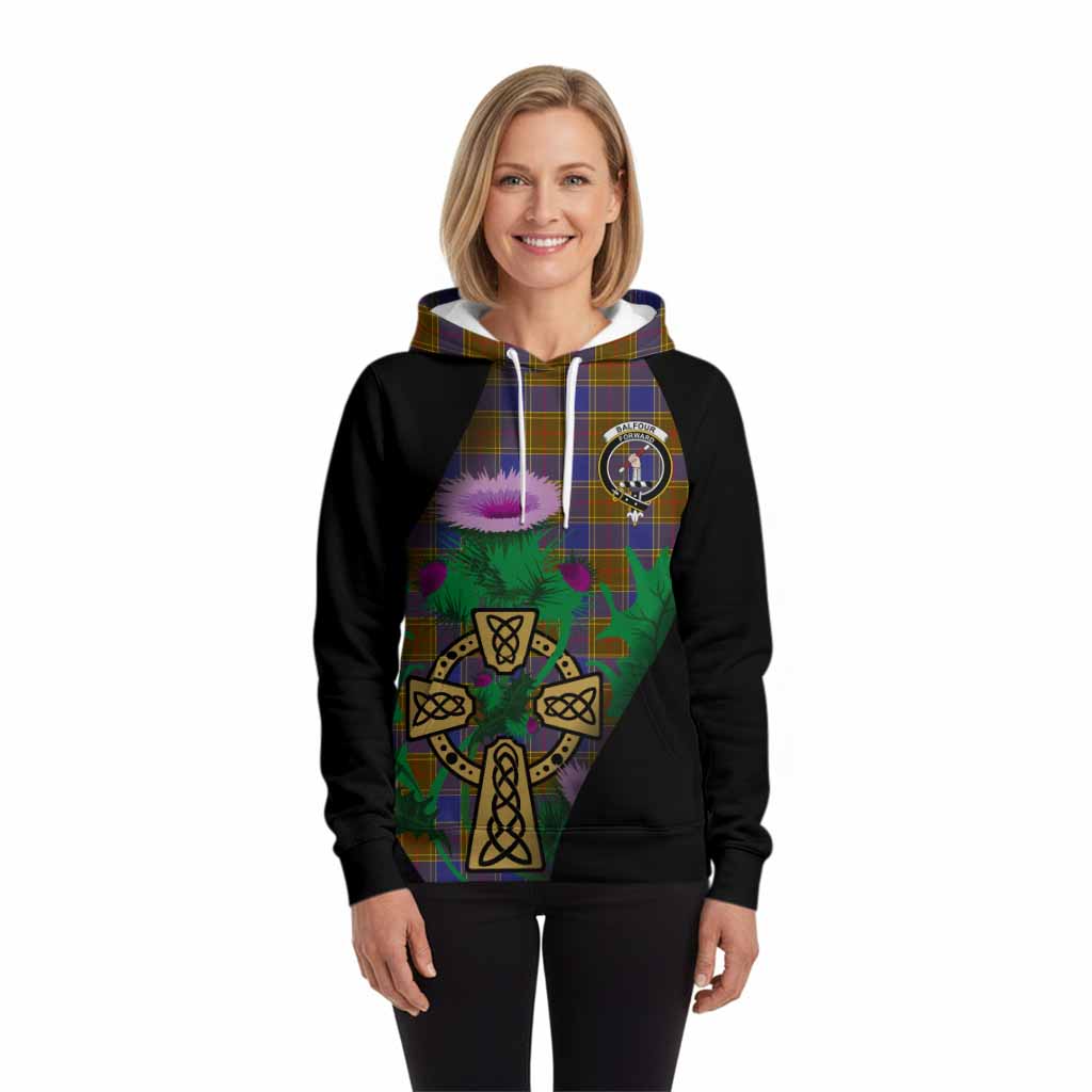 Balfour Tartan Crest Hoodie Celtic Cross Thistle Flowers