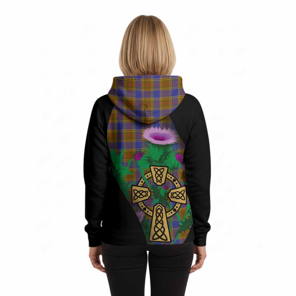 Balfour Tartan Crest Hoodie Celtic Cross Thistle Flowers