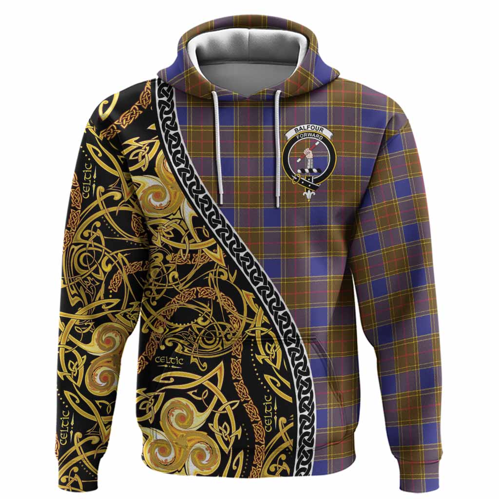 Balfour Tartan Crest Hoodie Celtic Knot and Triple Trickle Spiral Symbols