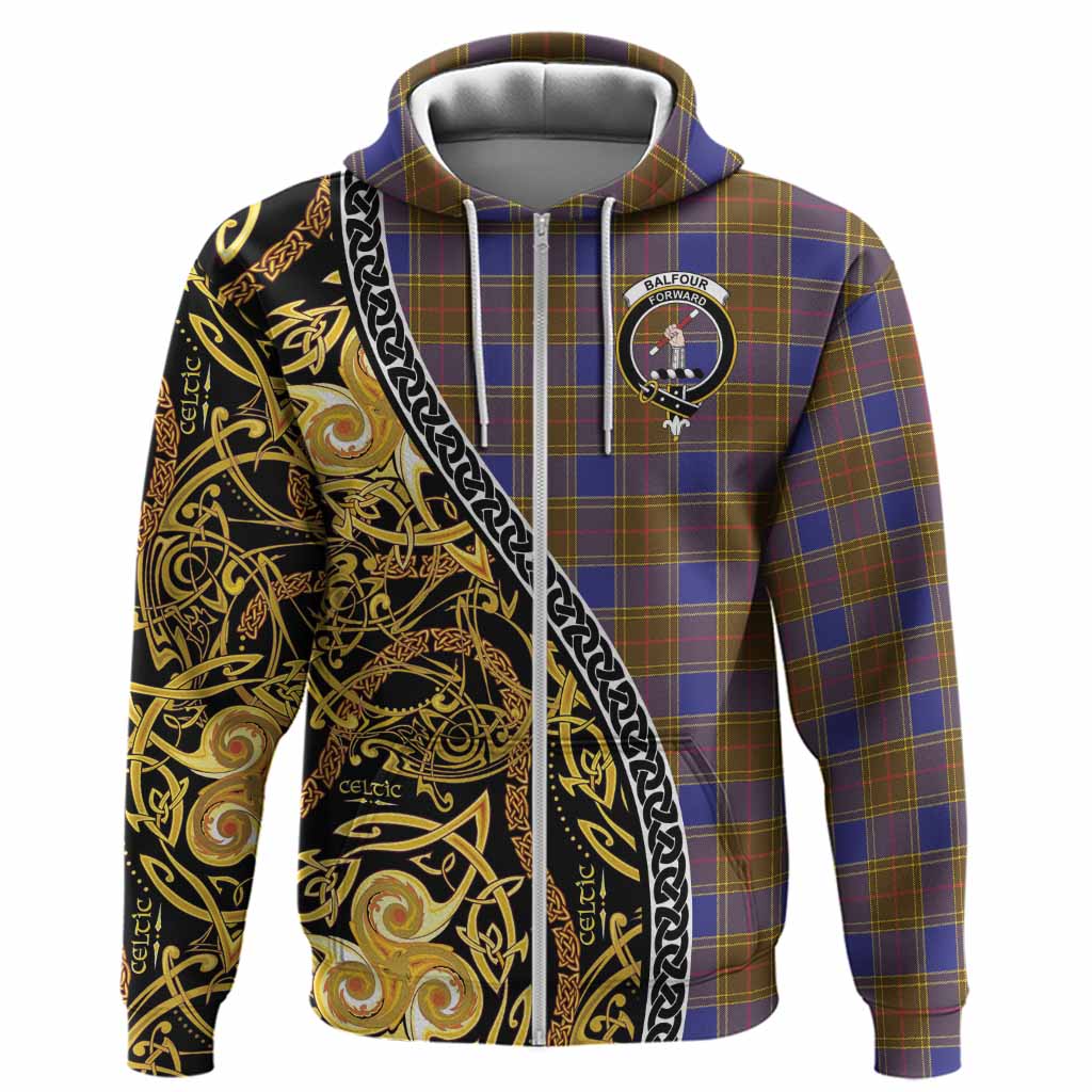 Balfour Tartan Crest Hoodie Celtic Knot and Triple Trickle Spiral Symbols