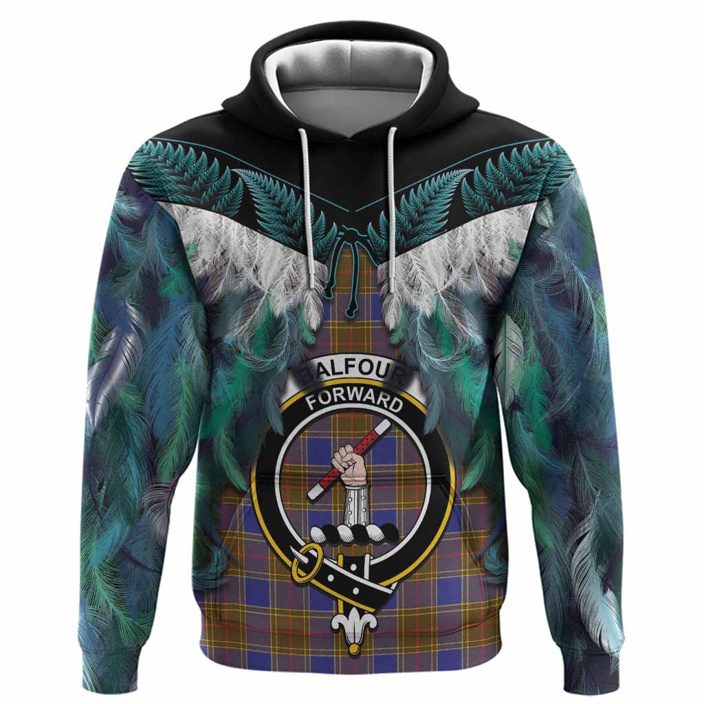 Balfour Tartan Crest Hoodie New Zealand Maori Korowai Cloak