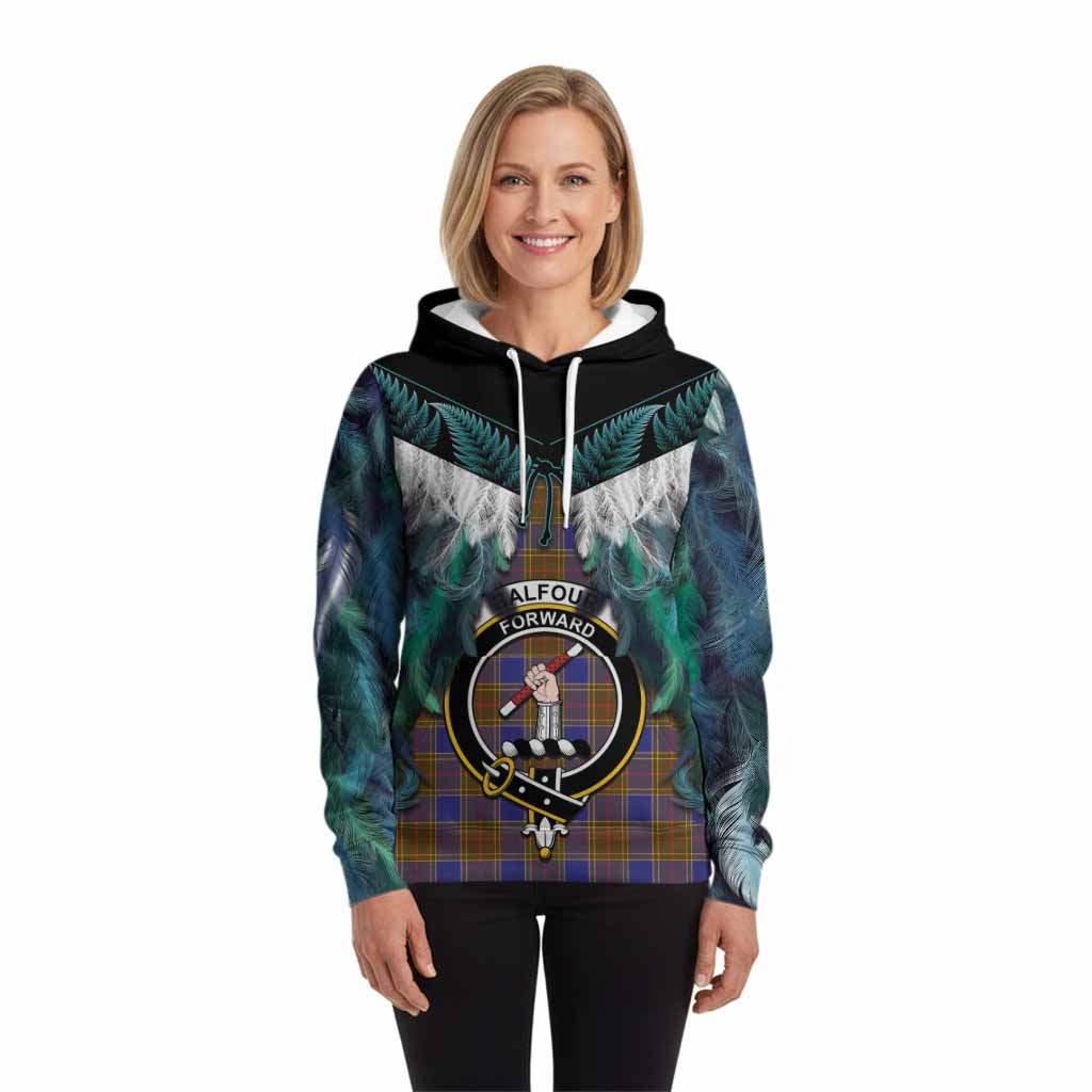 Balfour Tartan Crest Hoodie New Zealand Maori Korowai Cloak
