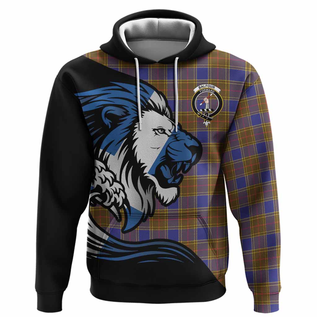 Balfour Tartan Crest Hoodie Scottish Golden Lions Wave Flow