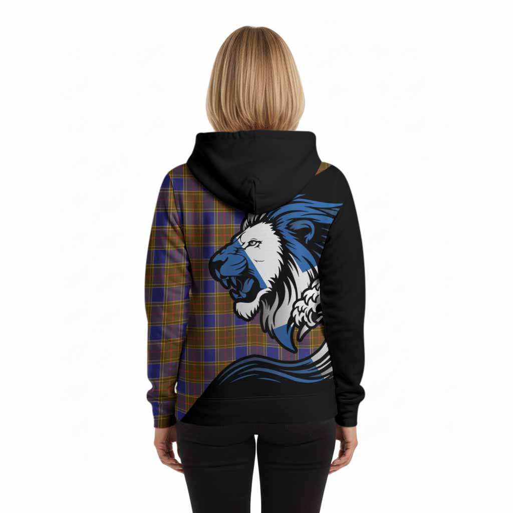 Balfour Tartan Crest Hoodie Scottish Golden Lions Wave Flow