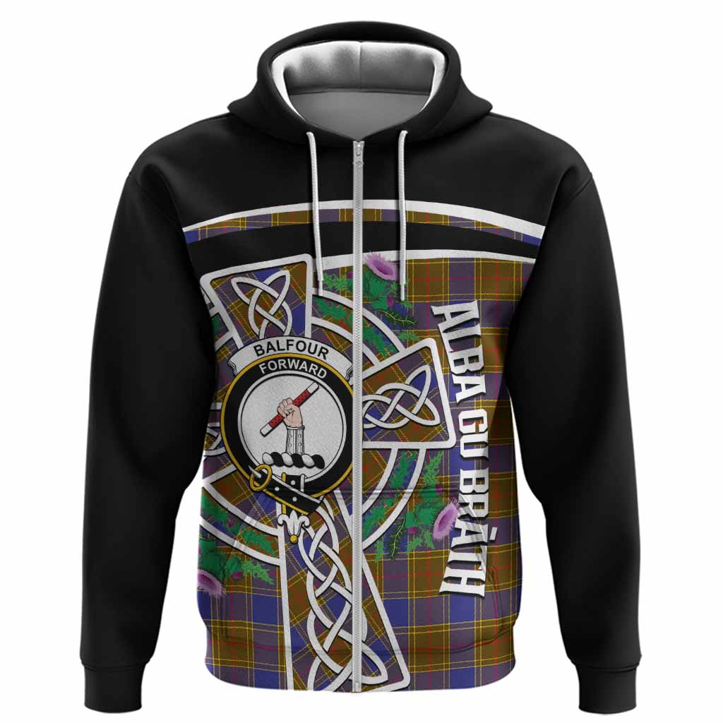Balfour Tartan Crest Hoodie Scottish Thistle Celtic Cross Alba Gu Brath