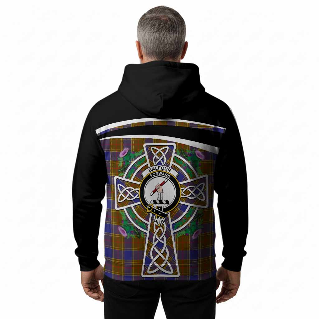 Balfour Tartan Crest Hoodie Scottish Thistle Celtic Cross Alba Gu Brath
