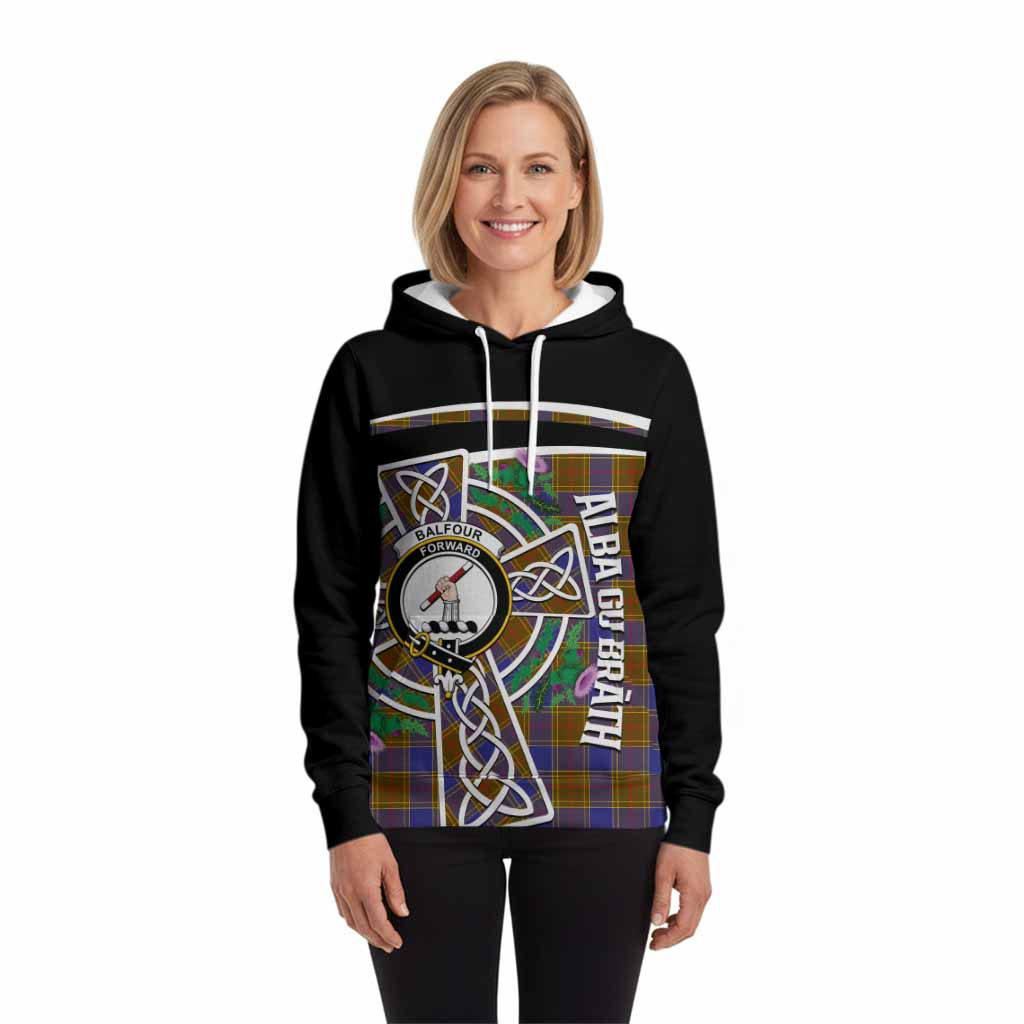 Balfour Tartan Crest Hoodie Scottish Thistle Celtic Cross Alba Gu Brath