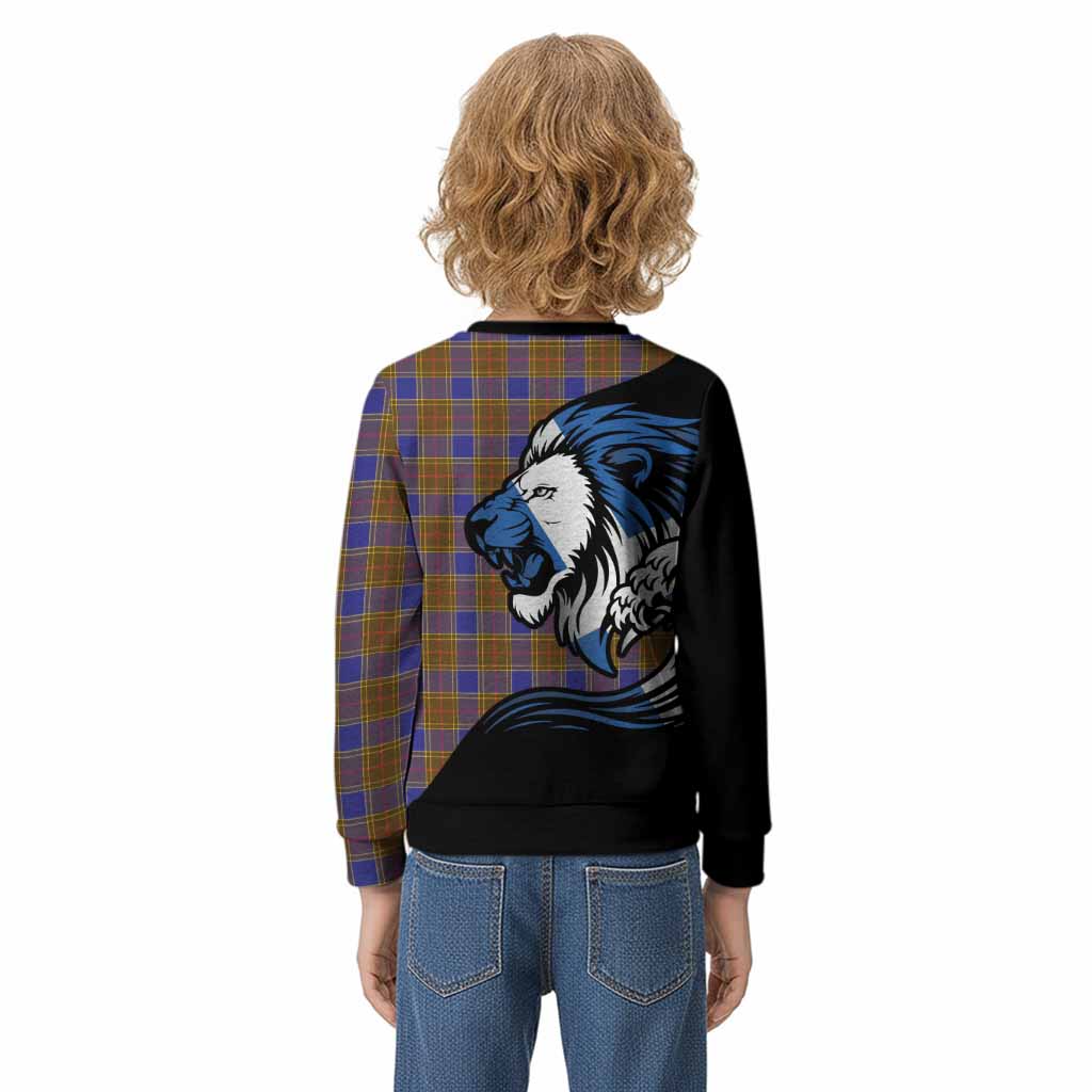 Balfour Tartan Crest Kid Knitted Sweatshirt Scottish Golden Lions Wave Flow