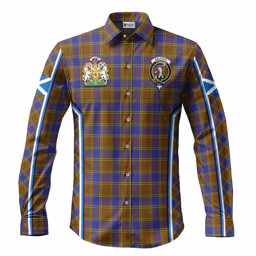 Balfour Tartan Crest Long Sleeve Button Shirts Scotland Coat of Arm Flag Style - Tartan Vibes Clothing