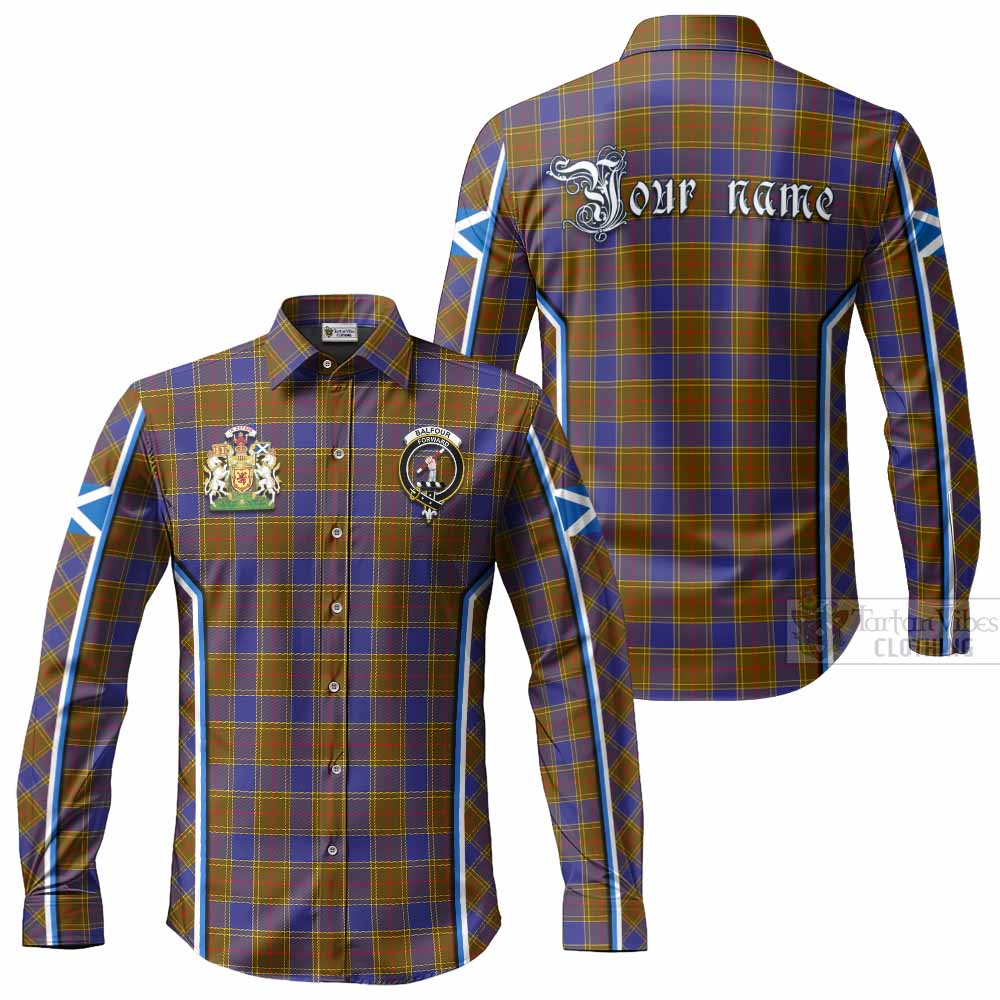 Balfour Tartan Crest Long Sleeve Button Shirts Scotland Coat of Arm Flag Style - Tartan Vibes Clothing