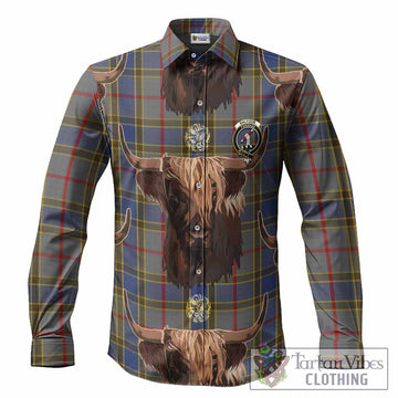 Balfour Tartan Crest Long Sleeve Button Shirts Scotland Heilan Coo Tartan Seamless Style