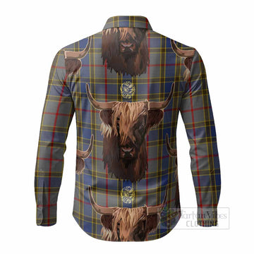 Balfour Tartan Crest Long Sleeve Button Shirts Scotland Heilan Coo Tartan Seamless Style
