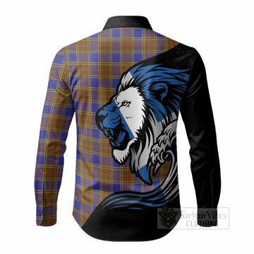 Balfour Tartan Crest Long Sleeve Button Shirts Scottish Golden Lions Wave Flow
