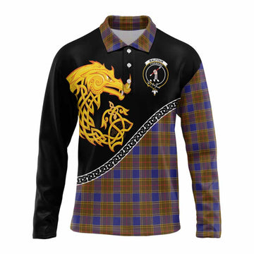 Balfour Tartan Crest Long Sleeve Polo Shirt Legendary Dragon Knot Half Style