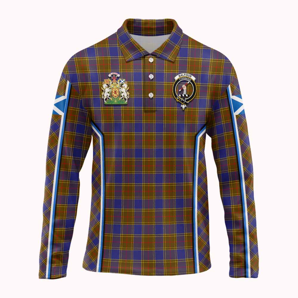Balfour Tartan Crest Long Sleeve Polo Shirt Scotland Coat of Arm Flag Style - Tartan Vibes Clothing