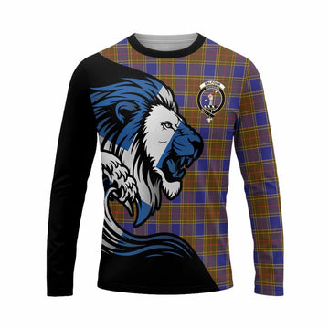 Balfour Tartan Crest Long Sleeve T-Shirt Scottish Golden Lions Wave Flow