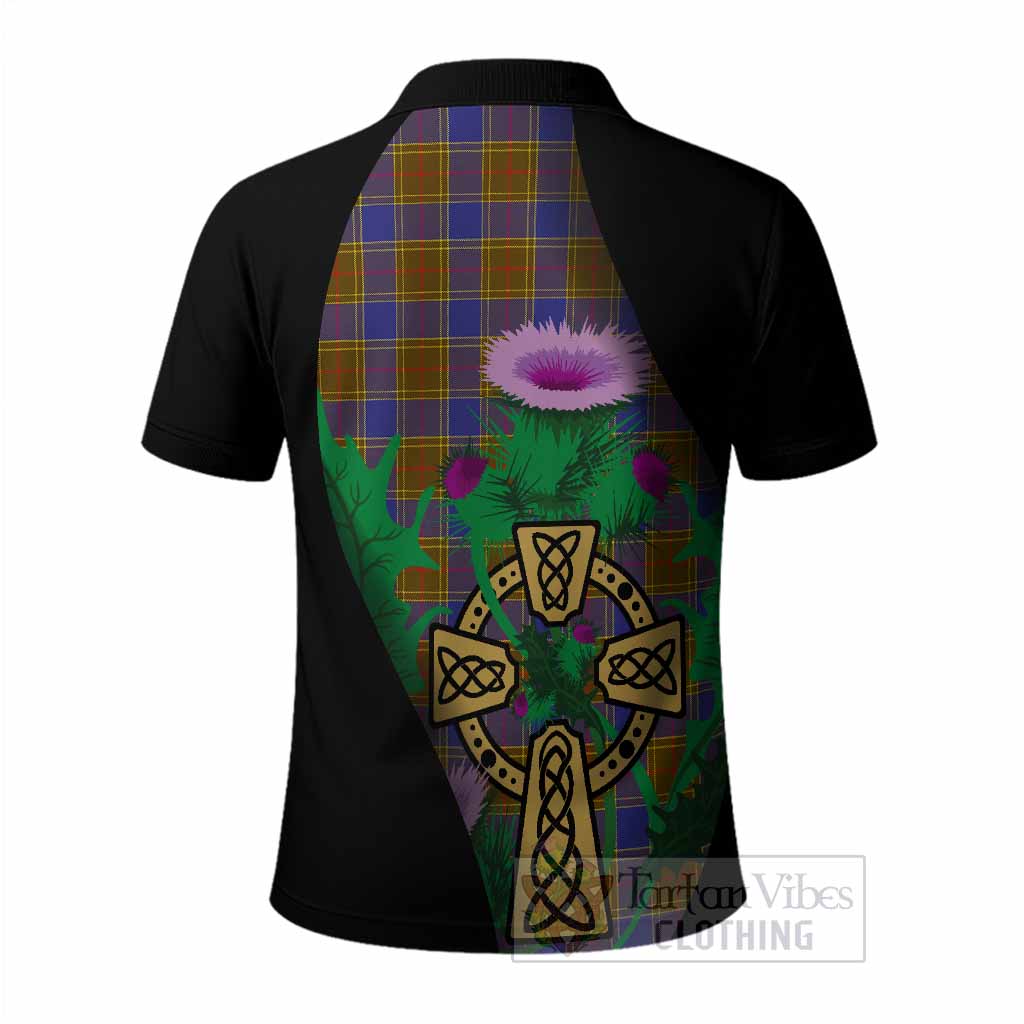 Balfour Tartan Crest Polo Shirt Celtic Cross Thistle Flowers
