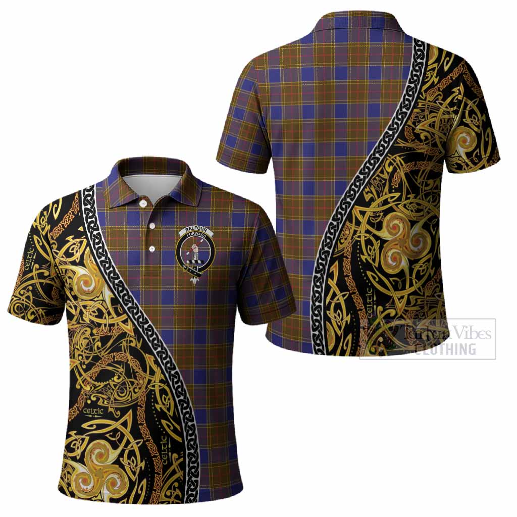 Balfour Tartan Crest Polo Shirt Celtic Knot and Triple Trickle Spiral Symbols