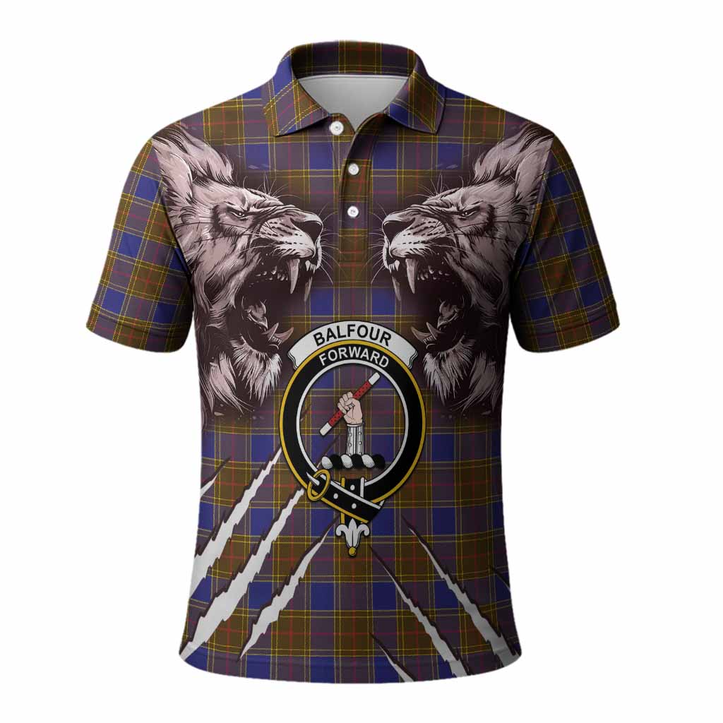 Balfour Tartan Crest Polo Shirt Ferocious Lion Style