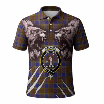 Balfour Tartan Crest Polo Shirt Ferocious Lion Style