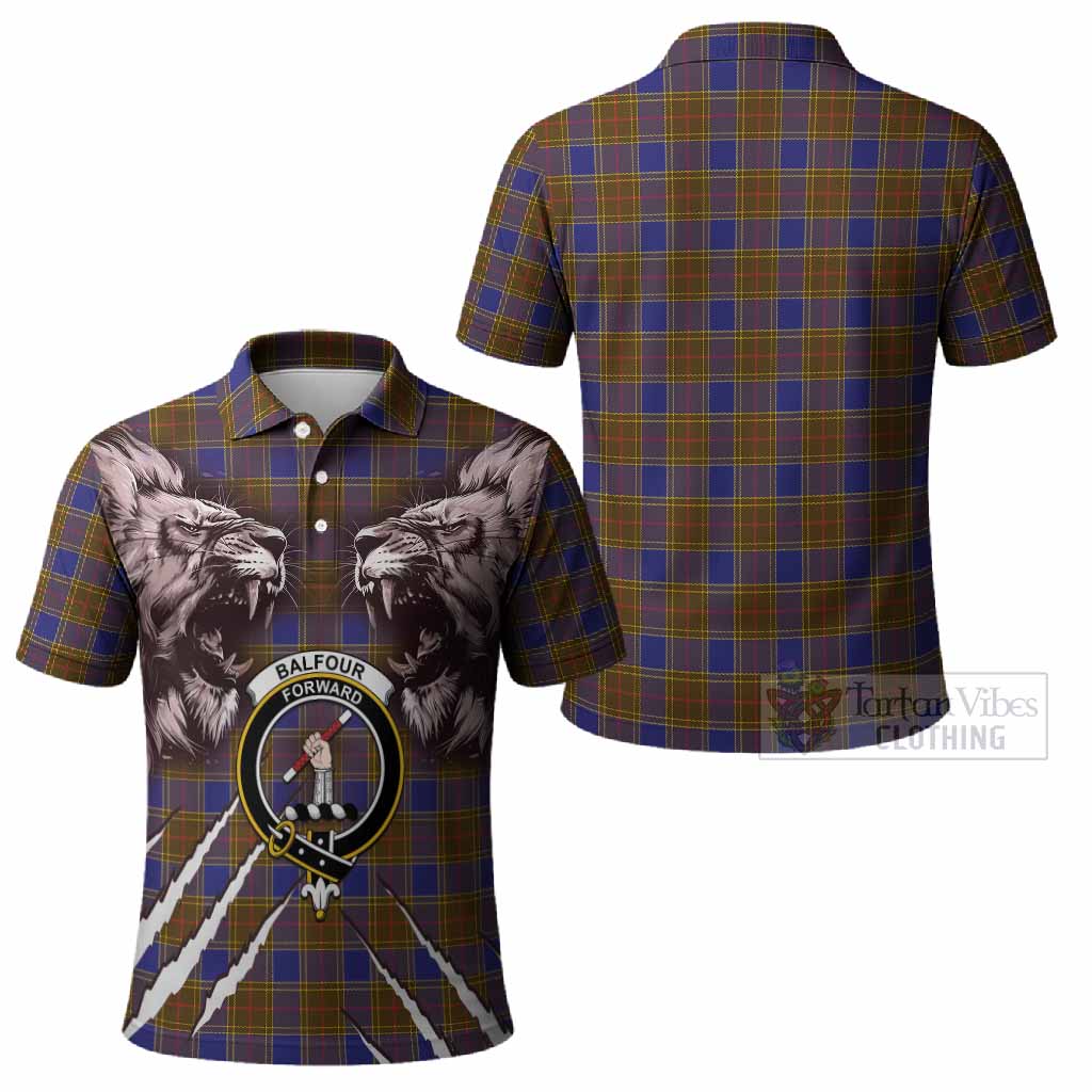 Balfour Tartan Crest Polo Shirt Ferocious Lion Style