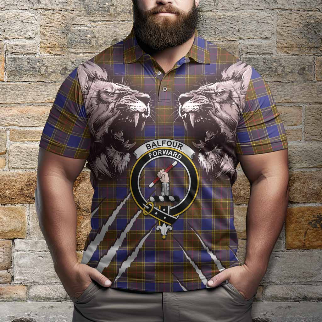 Balfour Tartan Crest Polo Shirt Ferocious Lion Style