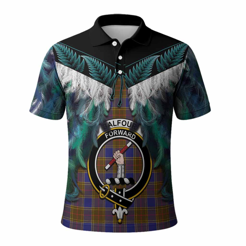 Balfour Tartan Crest Polo Shirt New Zealand Maori Korowai Cloak