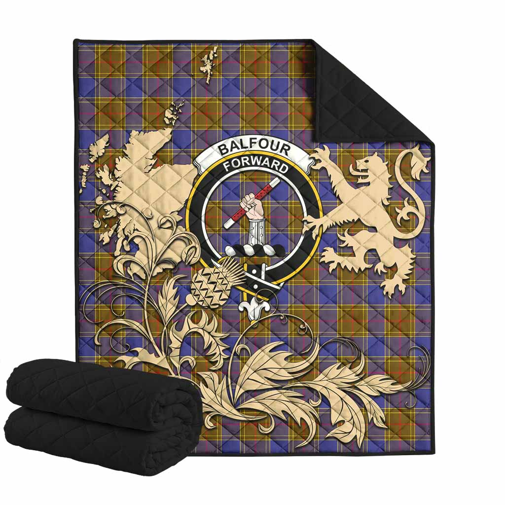 Balfour Tartan Crest Premium Quilt with Scottish Iconic Symbols 